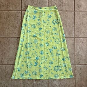 VTG Rafael Sz 8 Floral Midi Slip Skirt 90s Lined Art Neon Green Tropical Fairy